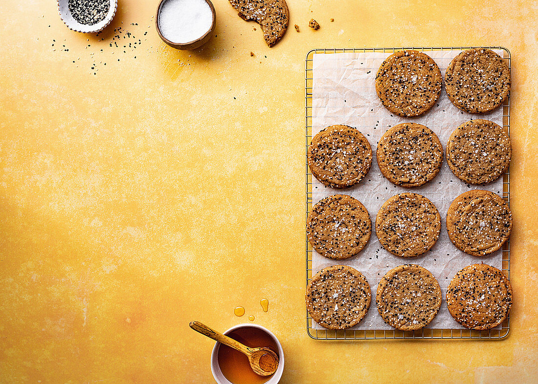 Caramelised honey and tahini cookies