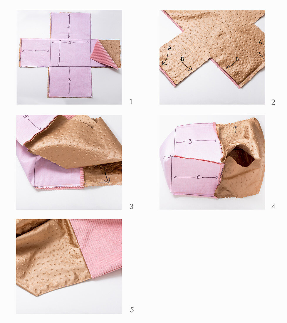 Instructions for making corduroy basket with leather lining