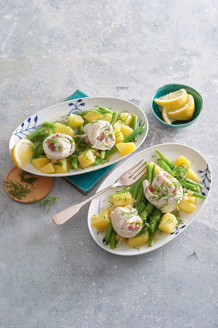 Schollenröllchen mit Kartoffelgemüse