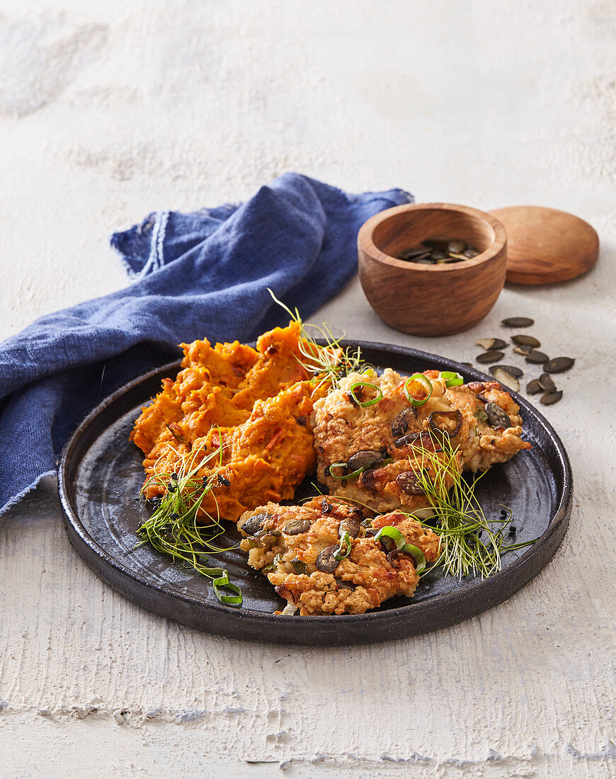 Fish burgers with pumpkin mash