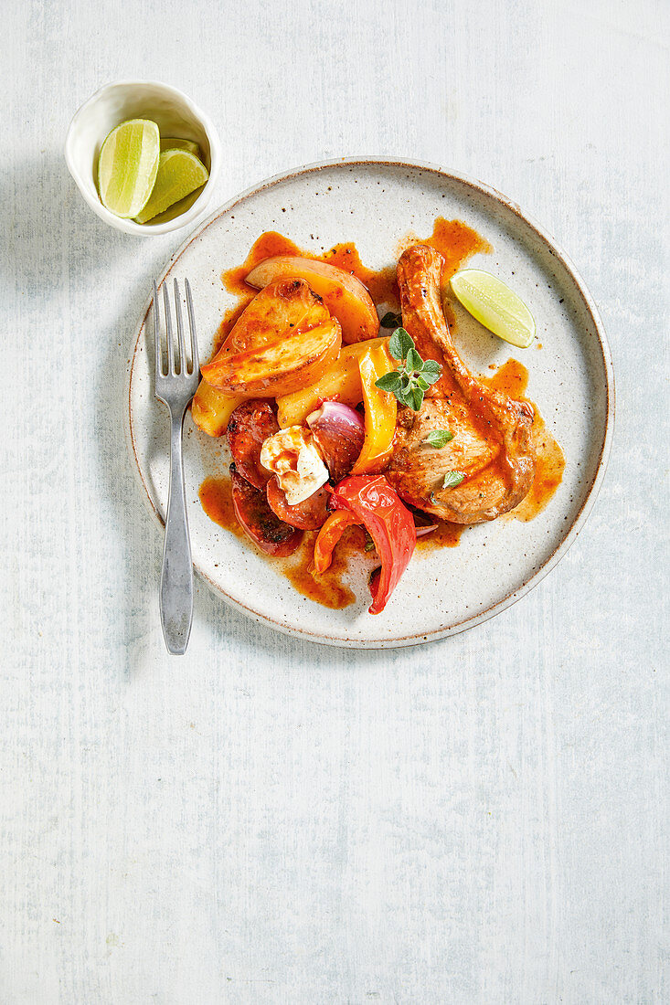 Auflauf mit Schweinefleisch, Chipotle, Kartoffeln und Paprika