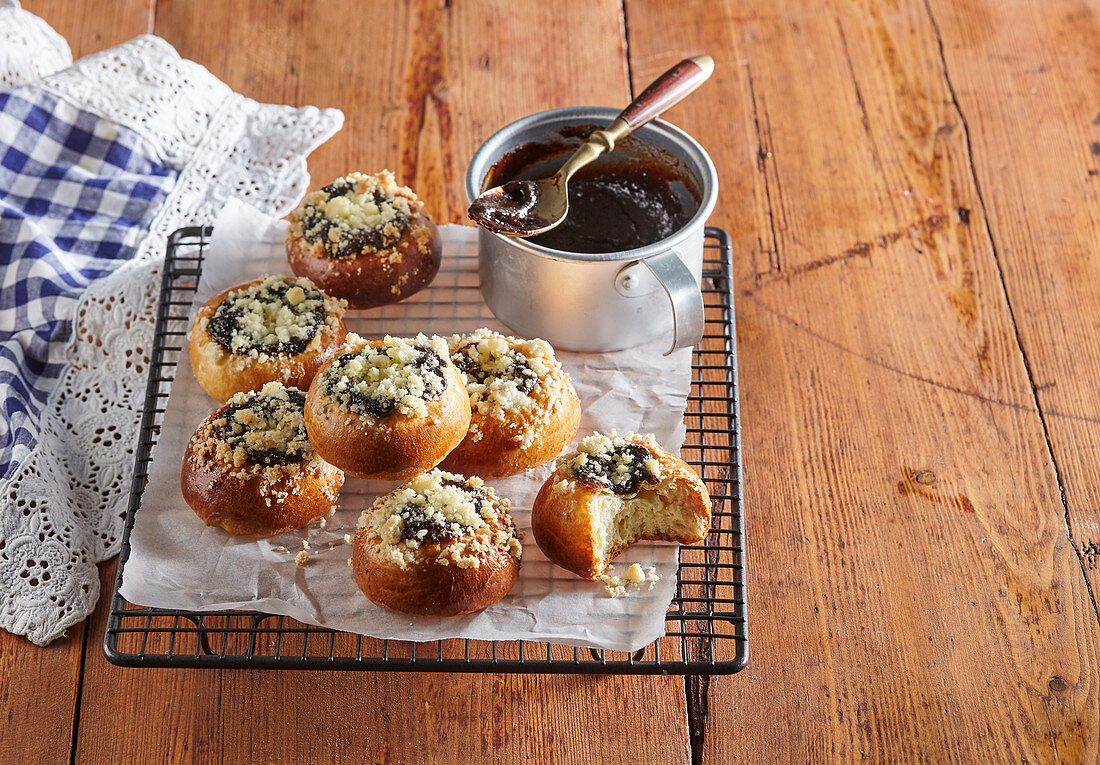 Cakes with plum damson cheese and custard