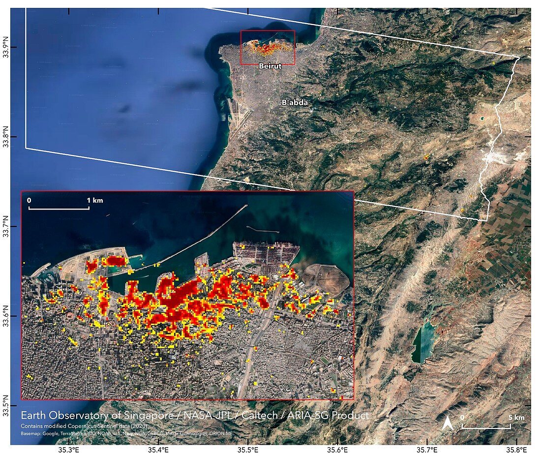 Damage from Beirut explosion, August 2020, satellite images