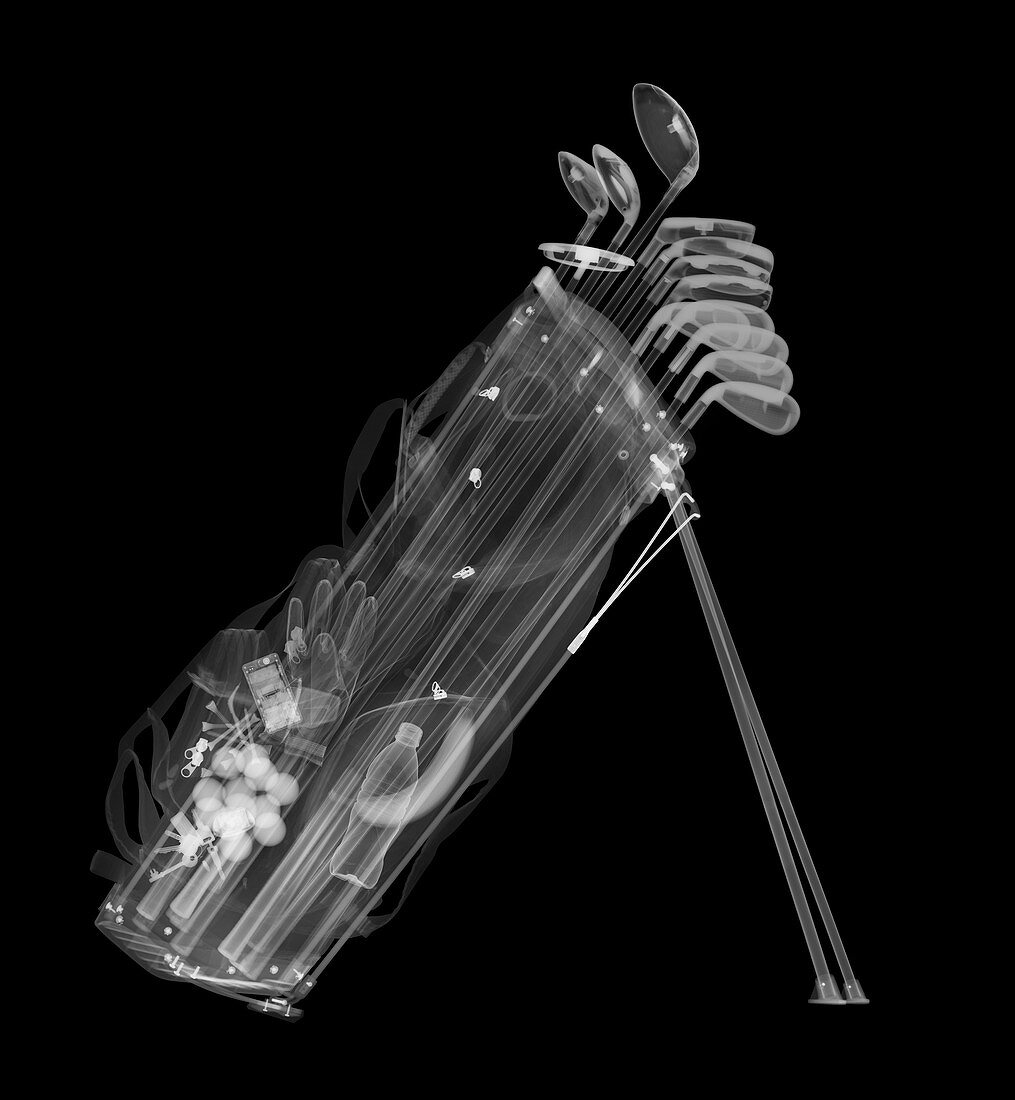 Golf clubs in bag, X-ray