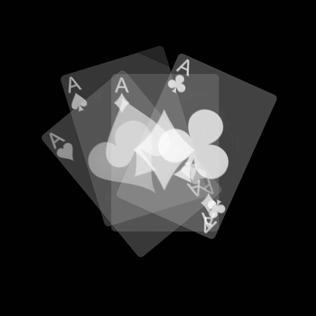 Four ace playing cards, X-ray