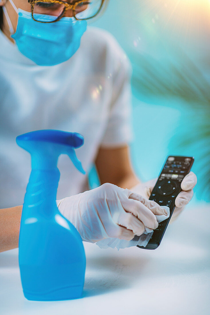 Disinfecting remote controller with alcohol disinfectant