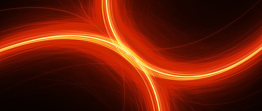 Fiery glowing curves in space, abstract illustration