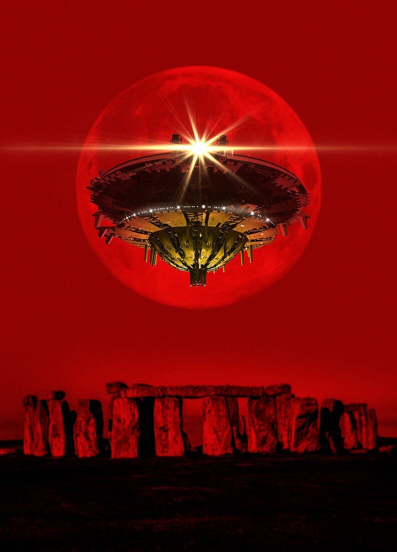 UFO over Stonehenge, illustration
