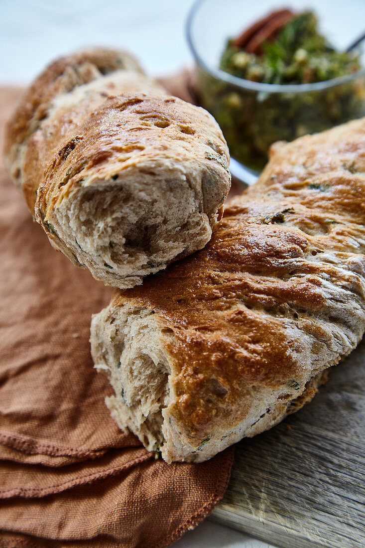 Baguette with stinging nettles