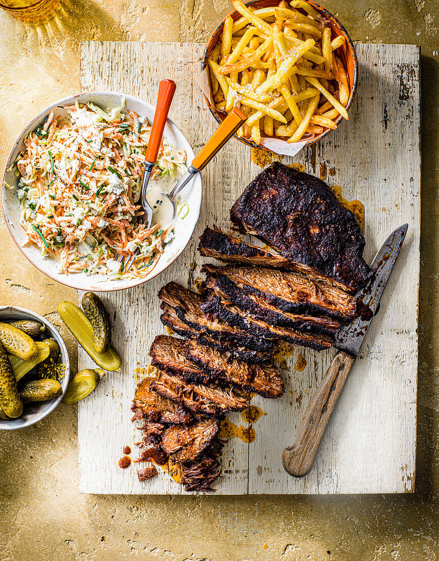 Oven-BBQ brisket with blue cheese slaw