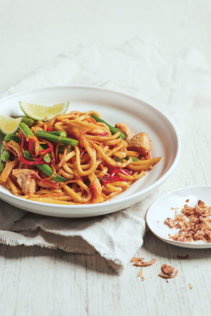 Stir-fry of chicken with hokkien noodles