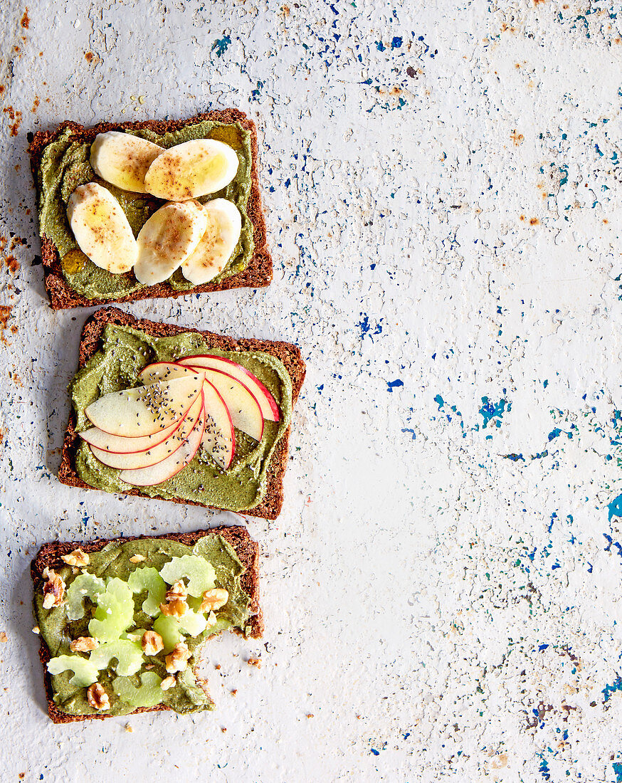 Pumpkin seed butter on rye with toppings