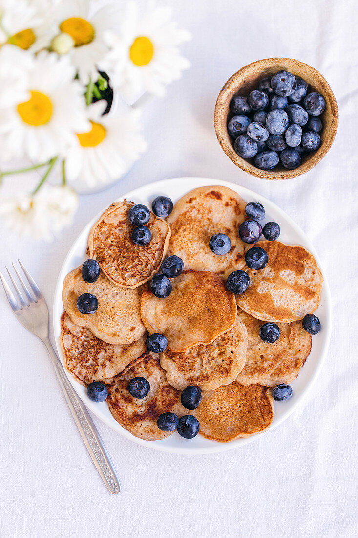 Banana pancakes with blueberries