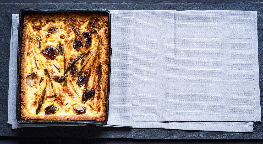 Root vegetable and Gorgonzola tart