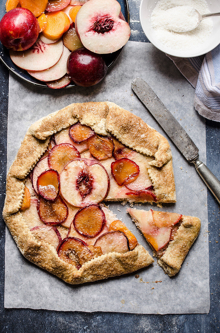 Coconut and summer fruit galette