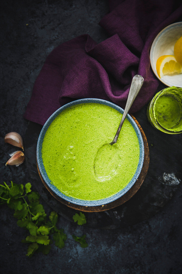 Cilantro pesto in a bowl