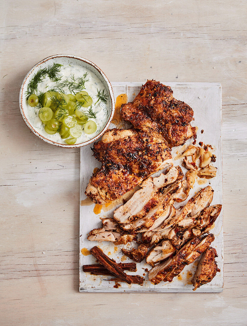 Turkish-spiced chicken with grape cacik