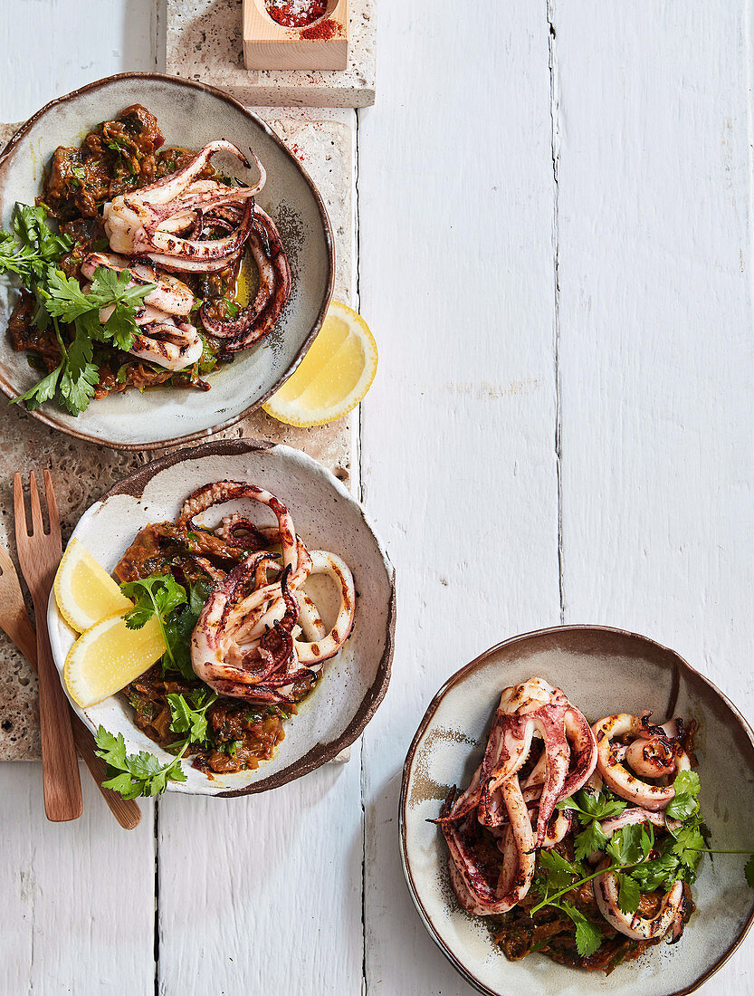 Calamari with spiced eggplant