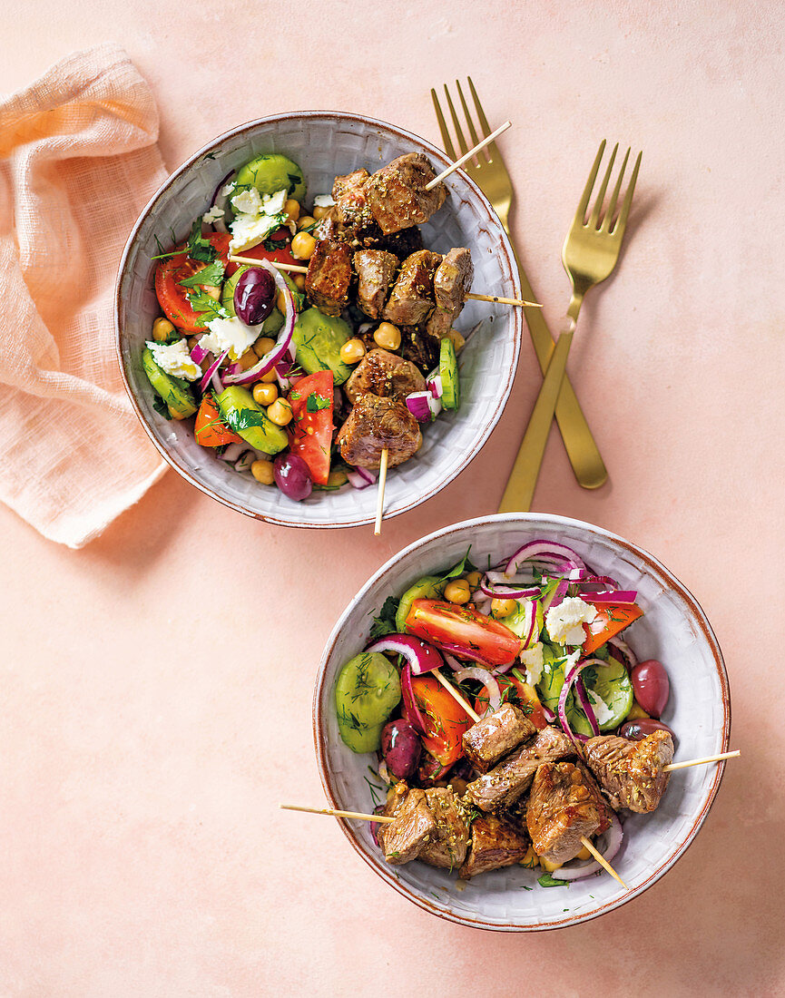 Beef souvlaki bowls