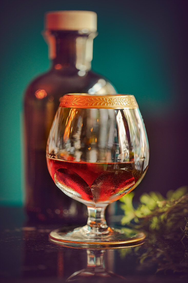 Ice-cold brandy cocktail with hazelnut liqueur