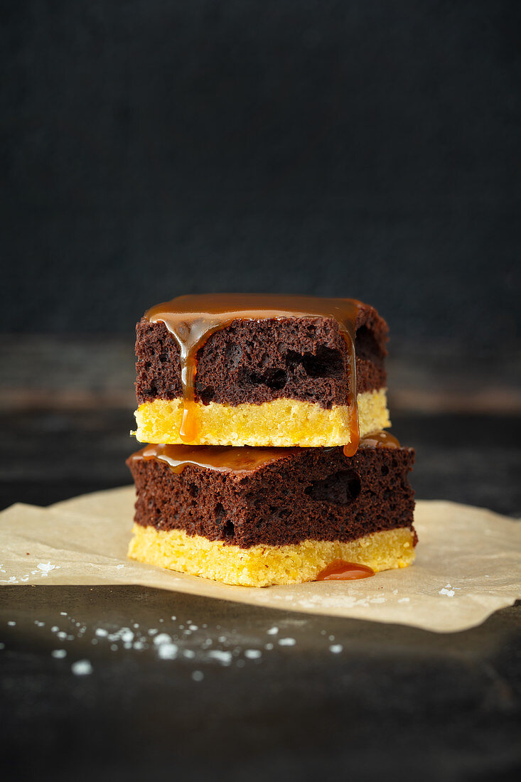 Salted Caramel Brookie (brownie with cookie crust)