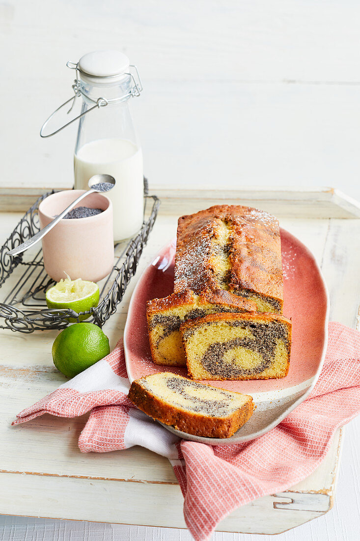 Lime and poppy seed box cake