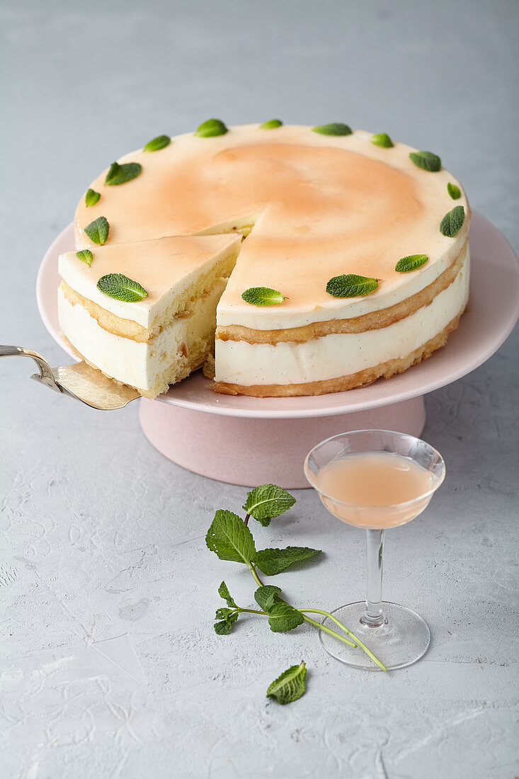 Almond sponge cake with buttermilk panna cotta