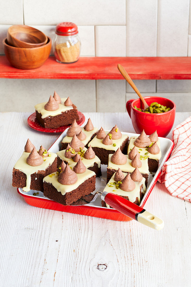 Chocolate mousse slices with coffee