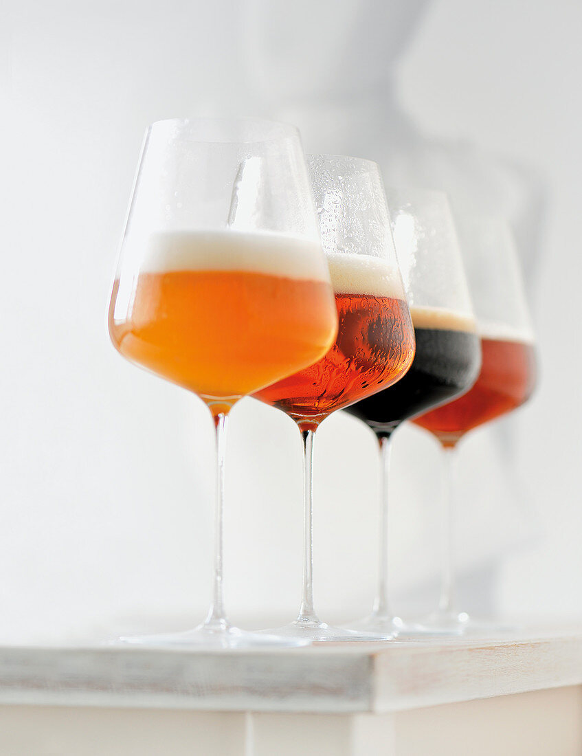 Various types of craft beer in glasses