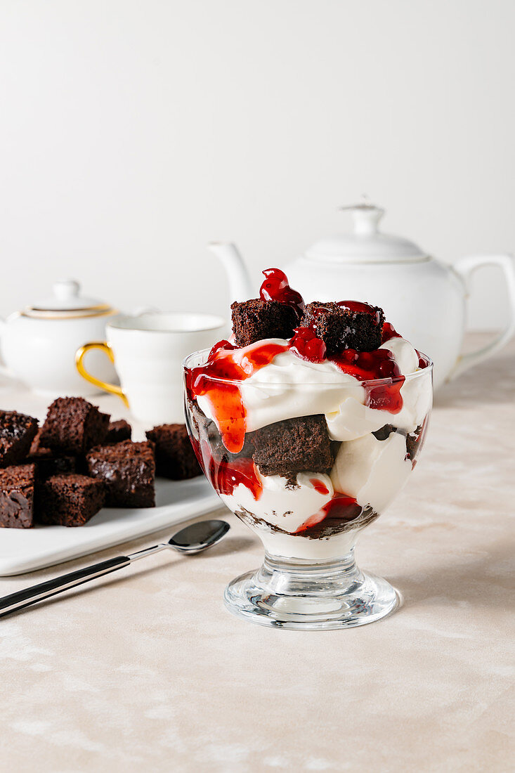 Chocolate, cranberry and whipped cream trifle