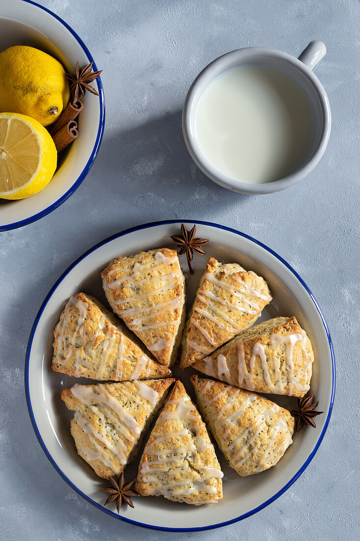 Lemon and poppy seed scones with glaze