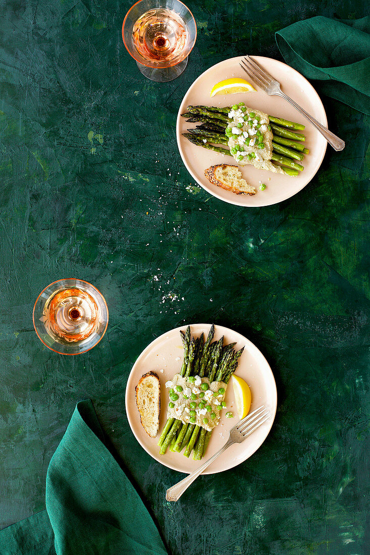 Roasted Asparagus with Fresh Pea Pesto