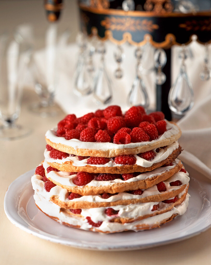 Raspberry and cream millefeuille