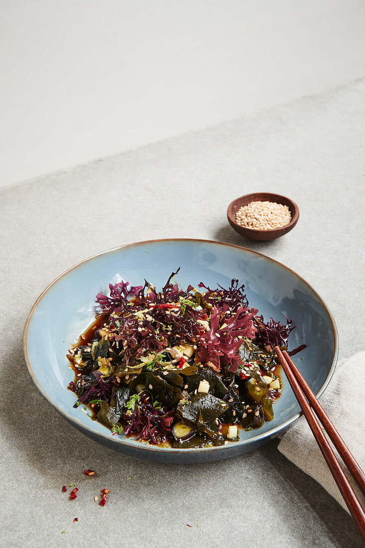 Marinated seaweed salad with cucumber and sesame