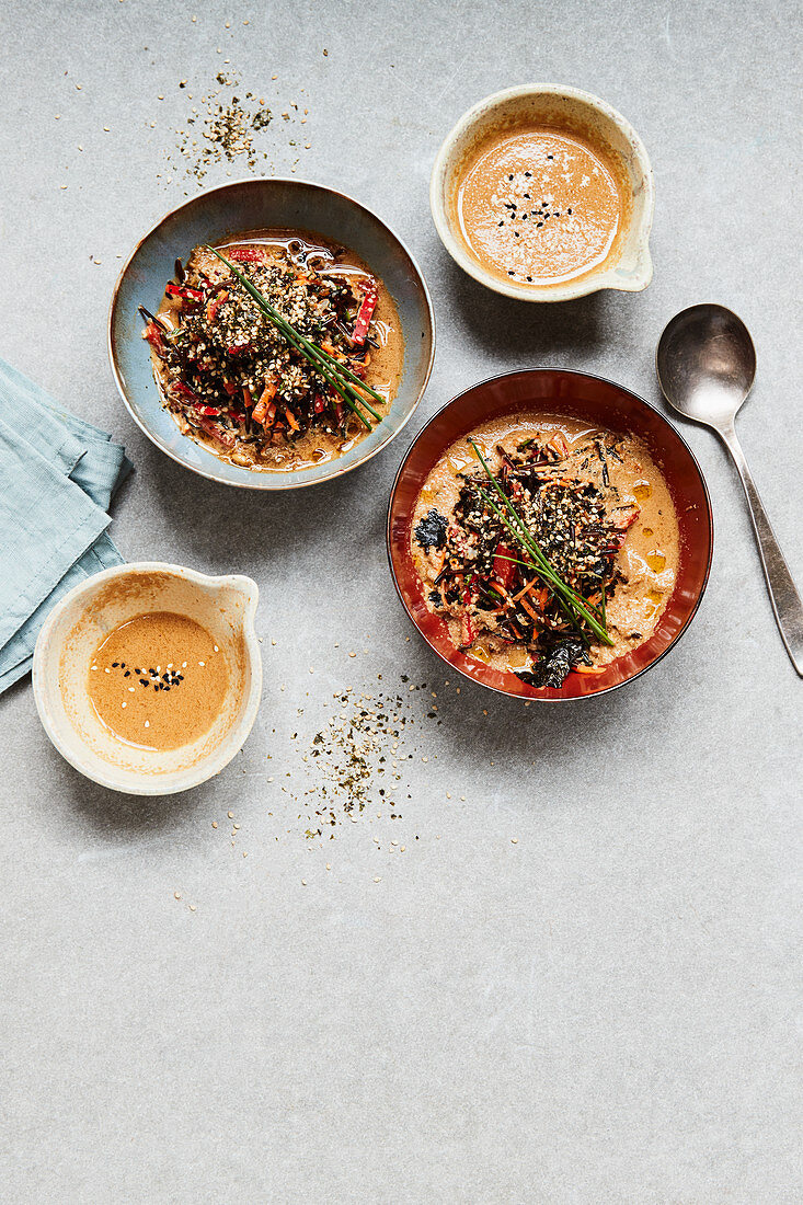 Wild rice bowl with ponzu sauce and furikake