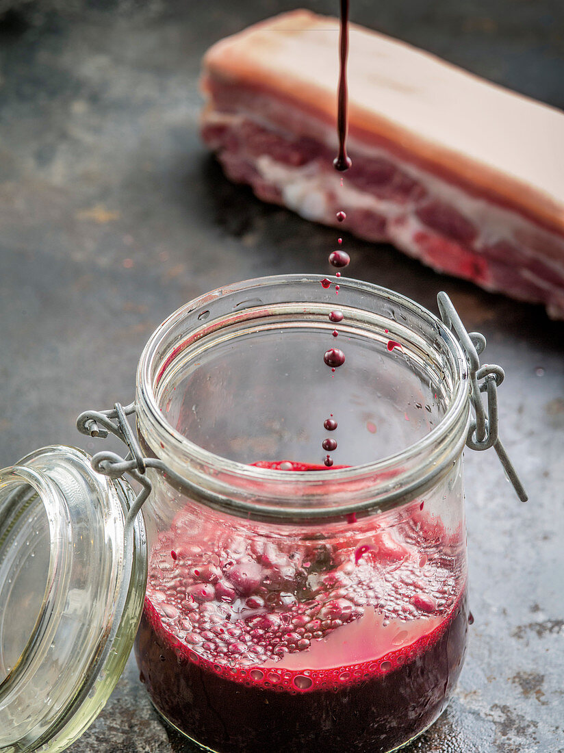 Fresh pig blood and pork belly