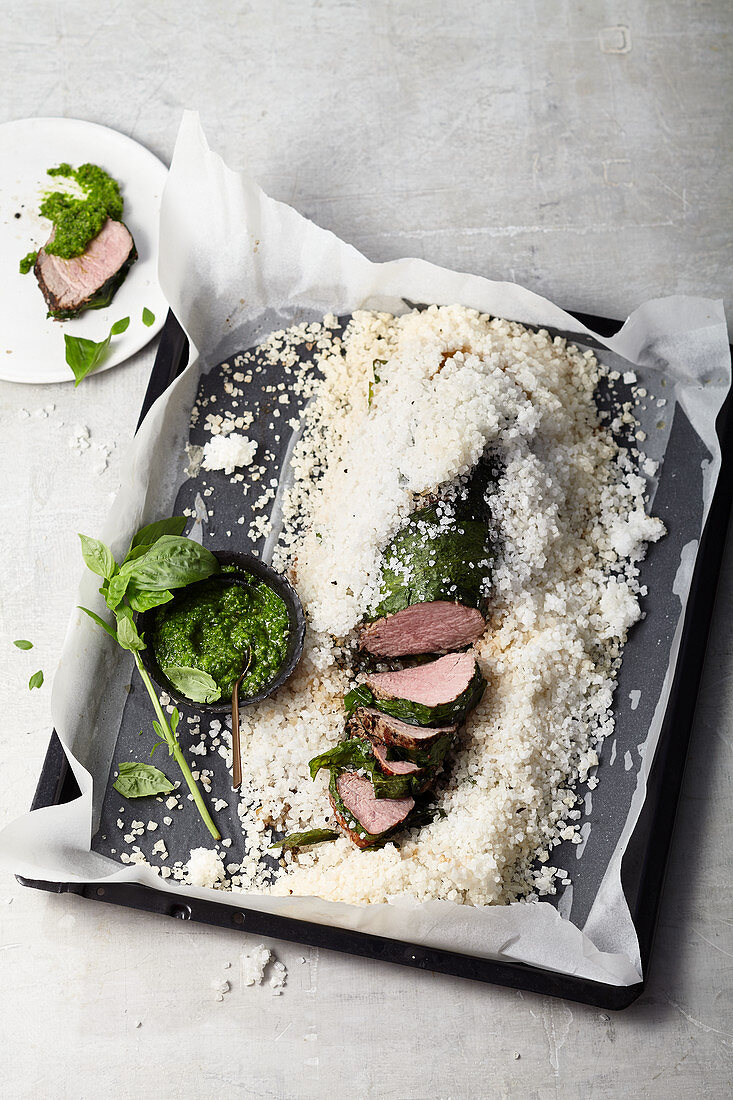 Veal fillet cooked in wild garlic and sea salt