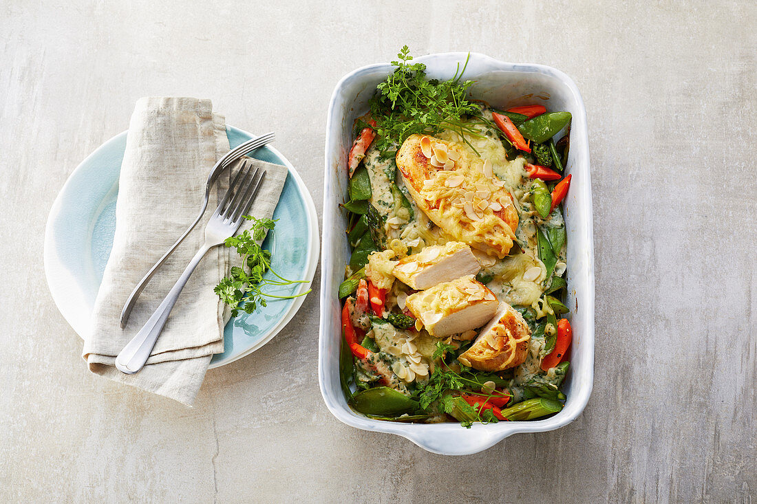 Chicken and vegetable traybake