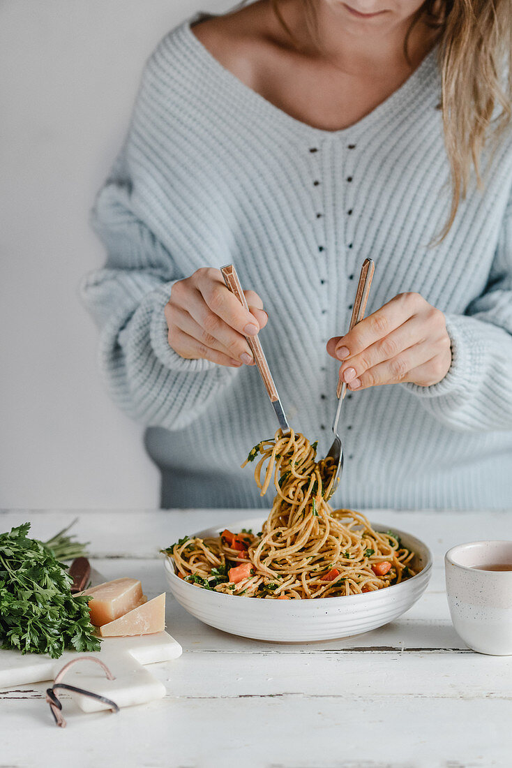 Spaghetti Carbonara mit Kürbis