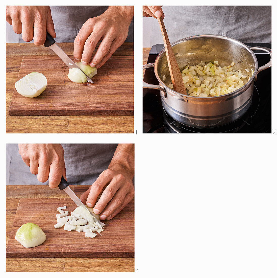 Chopping and sautéing onions