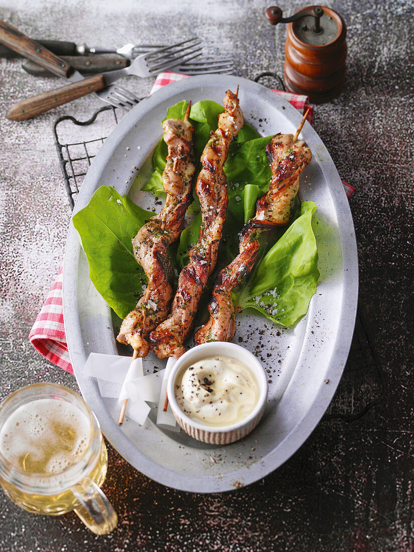 Grilled pork belly with wild garlic marinade