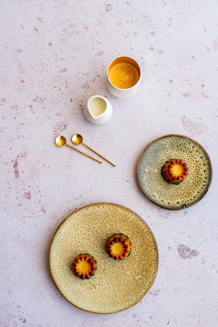 Canelés with coffee and milk