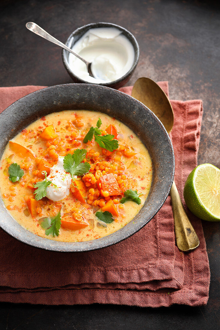 Indian veggie stew with lentils and pumpkin