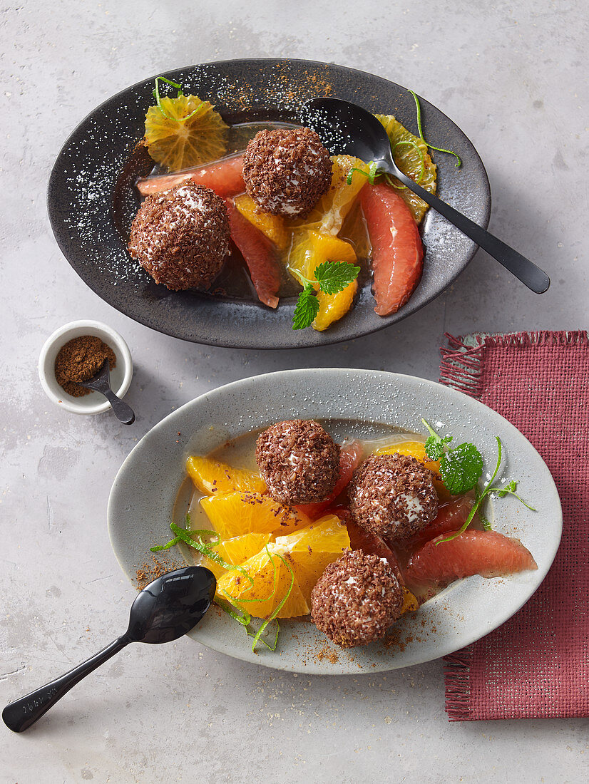 Sweet cream cheese dumplings in a chocolate crumb coating