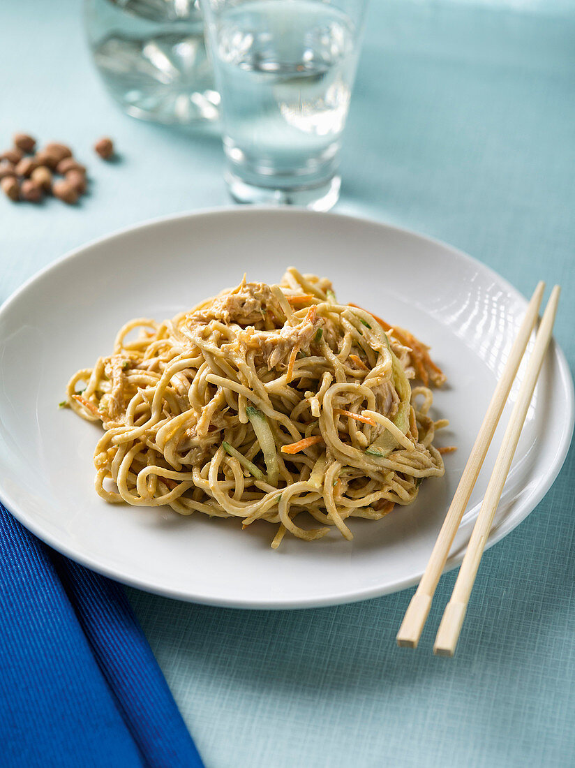 Cold pasta with chicken and a peanut sauce (China)