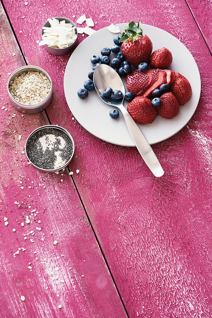 Ingredients for a superfood smoothie bowl
