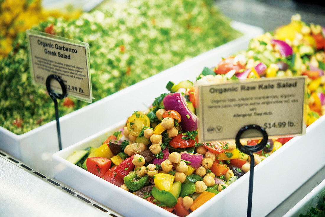 Organic salads in Venice Beach, California, USA