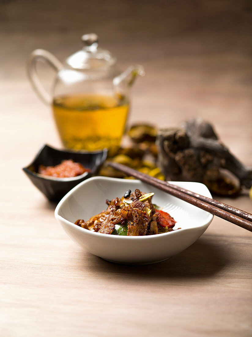 Chinese pork belly fried with salt