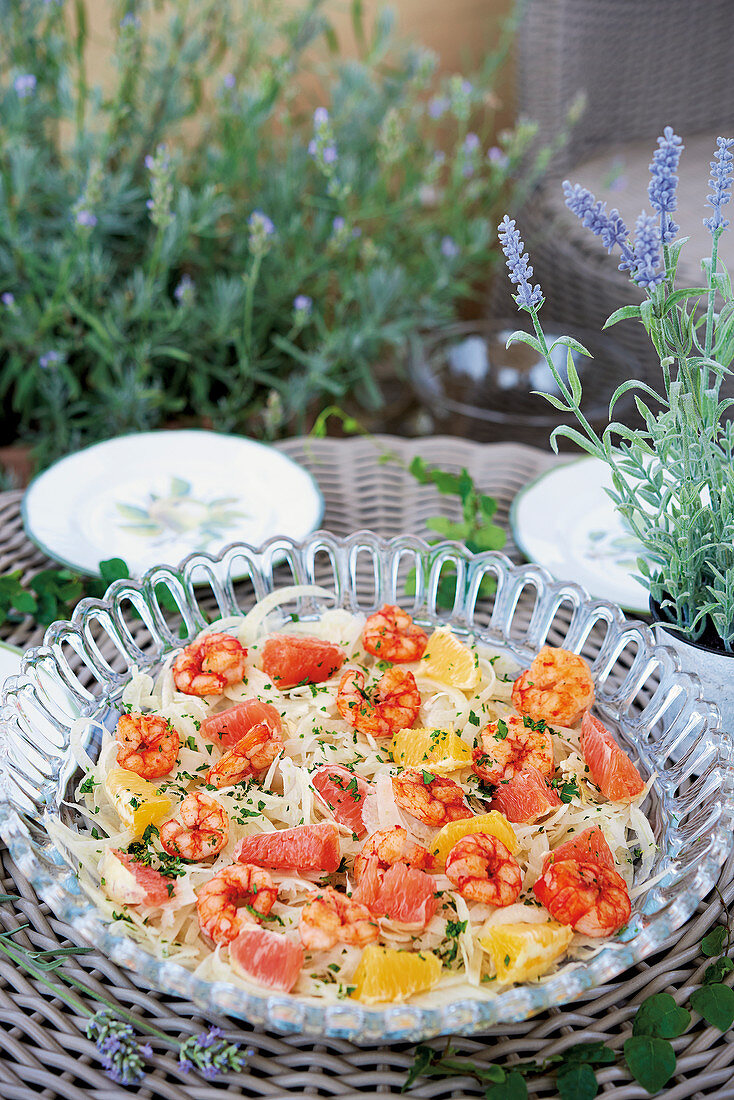 Italian fennel salad with oranges and prawns