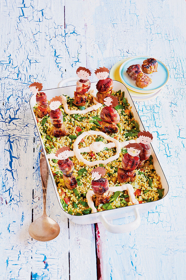 Lamb and apricot kebabs with tabbouleh (football-style)